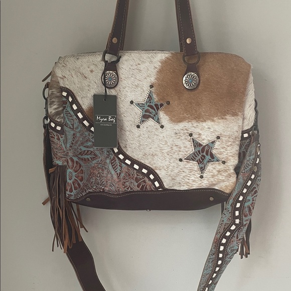NWT Myra Bag Turquoise Stars Leather & Hairon Large Conceal & Carry Bag - Picture 1 of 11